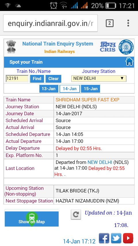 TomarGanesh's tweet photo. Sir i am waiting for train no. 12191  since from 4:30pm at platform No. 1 New Delhi and the train is departed from https://t.co/U7QXSdc2ur