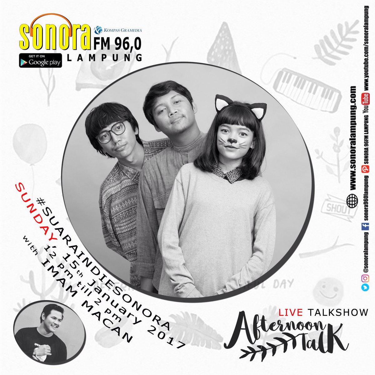afternoontalk's tweet photo. LISTEN UP!
Minggu, 15 January 2017.
96,0FM SONORA LAMPUNG, jam 12 - 2 siang yaaa! https://t.co/xzy8nD9RgK