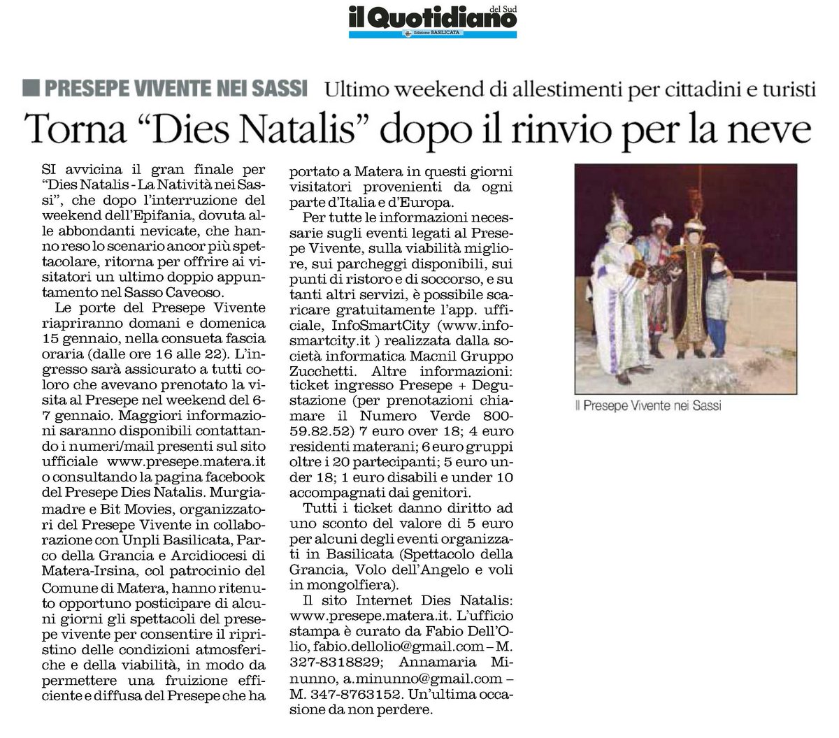 Tra qualche ora si alza il sipario sul #Presepe #DiesNatalis #Matera Lo spettacolo continua. Vi aspettiamo ore 16-22 anche domani @UnpliBas
