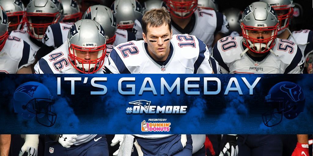 #Patriots game day info:

🚗: 4:00pm
🚪: 6:00pm
🏈: 8:15pm
📺: <a href="/NFLonCBS/">NFL on CBS 🏈</a>
📻: <a href="/985TheSportsHub/">98.5 The Sports Hub</a>
🎒: nfl.com/allclear
#️⃣: #HOUvsNE #OneMore
