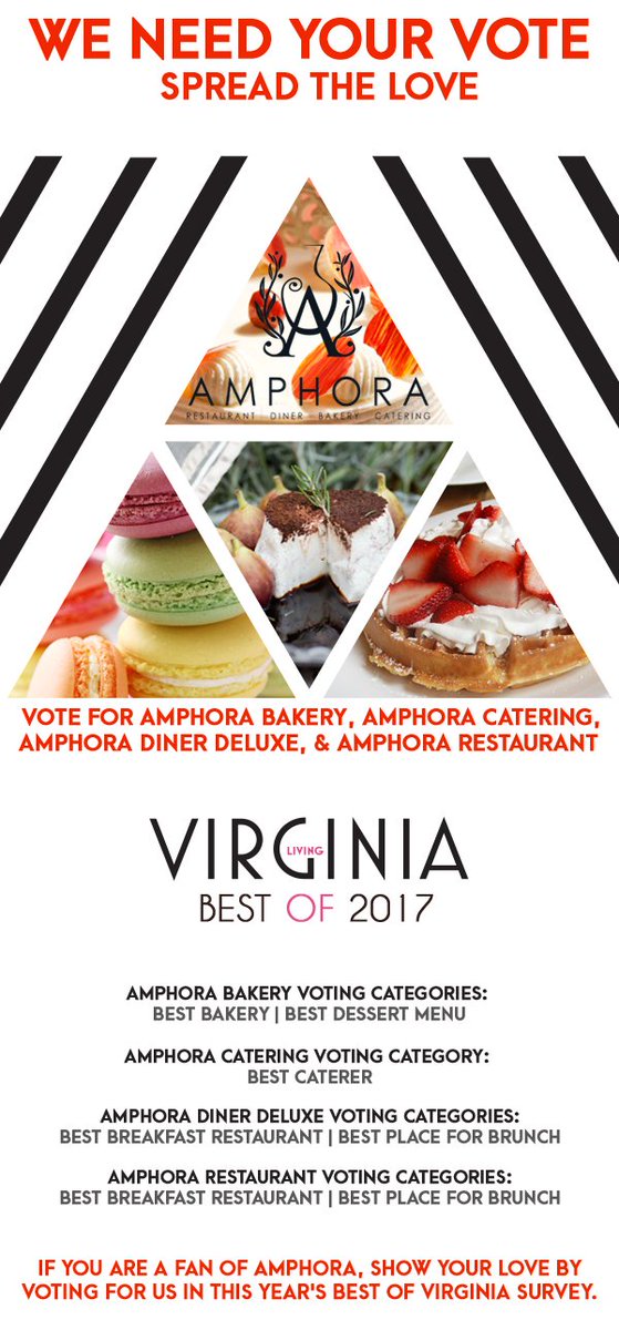 Show your love for Amphora! Vote for Amphora Catering in Virginia Living's "Best of Virginia 2017"! ow.ly/l1Fb307Z02Z