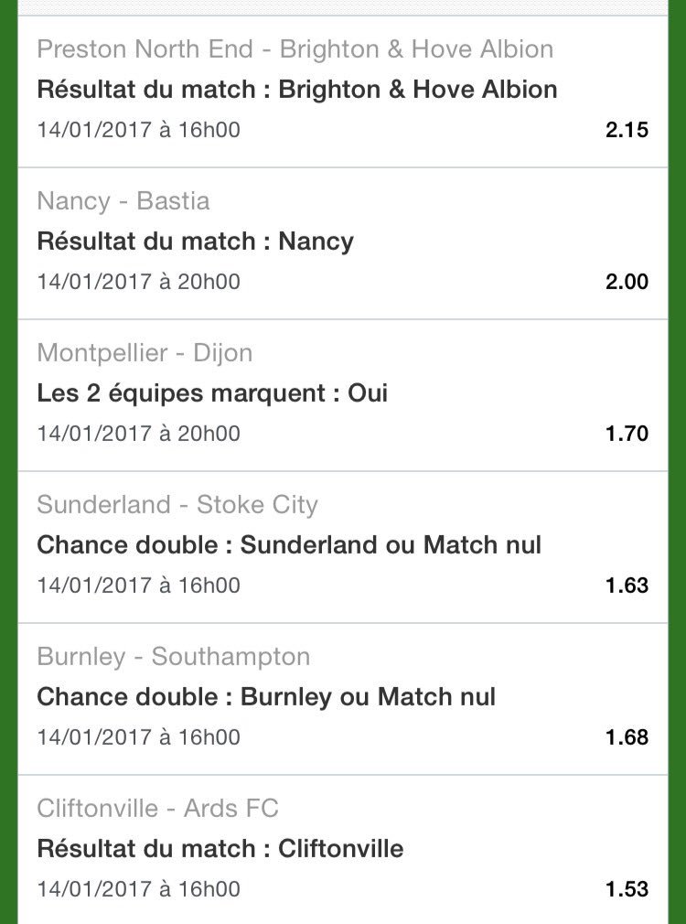 Lawizzzz's tweet image. Combos ⚽️ :

- 5 m. CT 13
- 6 m. CT 31
- 6 m. CT 33
- 5 m. CT 45

#TeamParieur #Unibet 💰 🍀