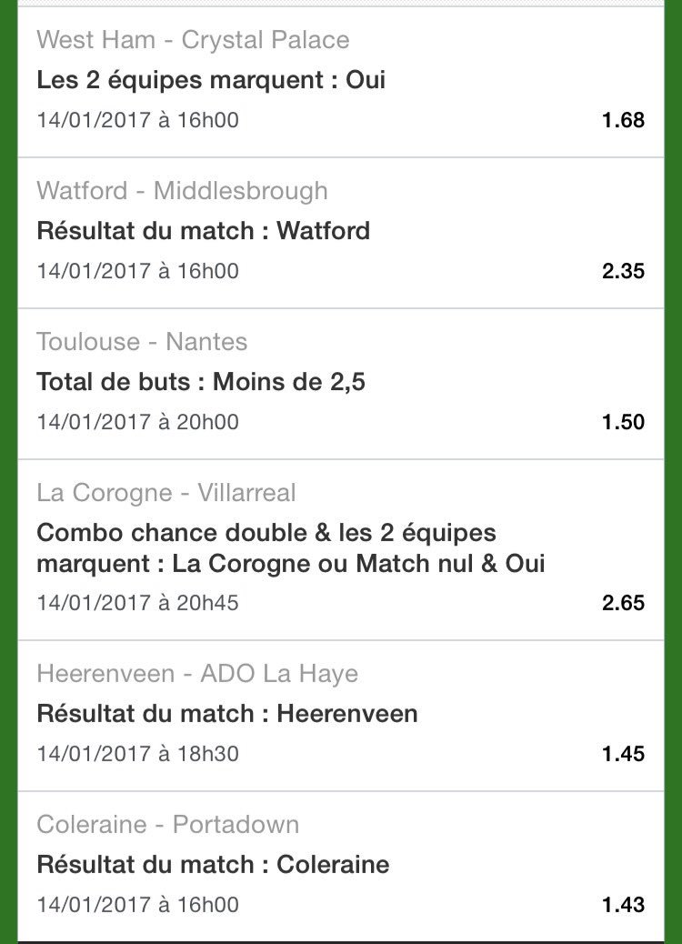 Lawizzzz's tweet image. Combos ⚽️ :

- 5 m. CT 13
- 6 m. CT 31
- 6 m. CT 33
- 5 m. CT 45

#TeamParieur #Unibet 💰 🍀