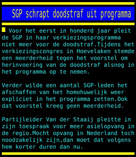Teletekst's tweet photo. SGP schrapt doodstraf uit programma https://t.co/8Zw4hIEVQm