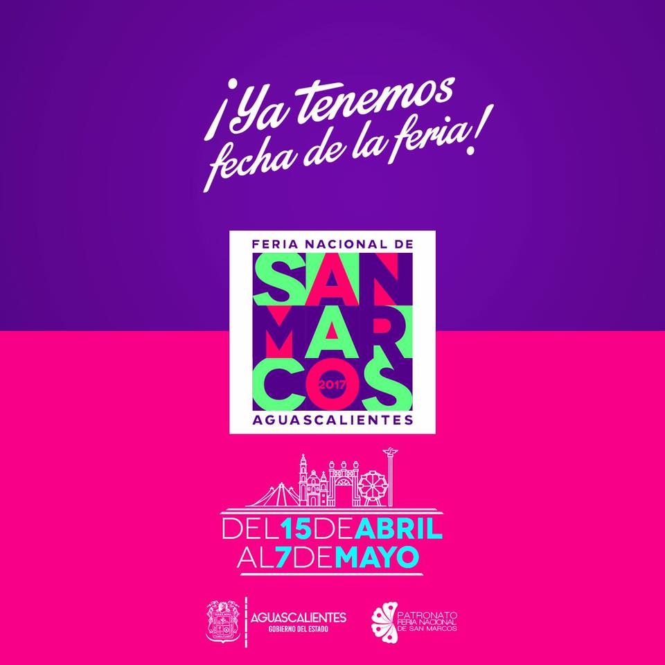 ConciertosAgs's tweet image. Te esperamos del 15 de ABRIL al 7 de MAYO en #Aguascalientes.  #FeriaNacionalDeSanMarcos #AyFiestaBonita #FNSM2017 #FeriaDeSanMarcos #CEnAgs