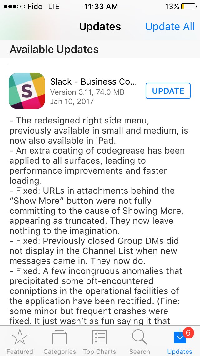 luc2020's tweet photo. For some reason reading #slack bug fix messages just makes my day! Thanks @SlackHQ #codegrease https://t.co/2dk5oVqs0Z
