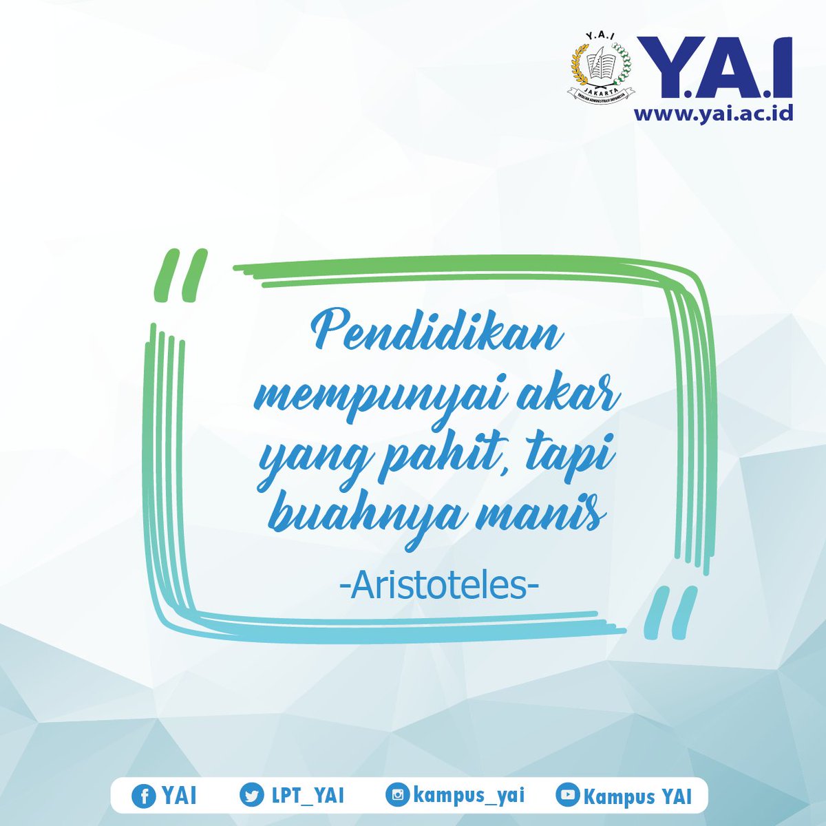 YAI_Campus's tweet photo. Memperoleh pendidikan yang layak adalah hak seluruh warga negara. Selamat malam :) https://t.co/jK0ISL4snr