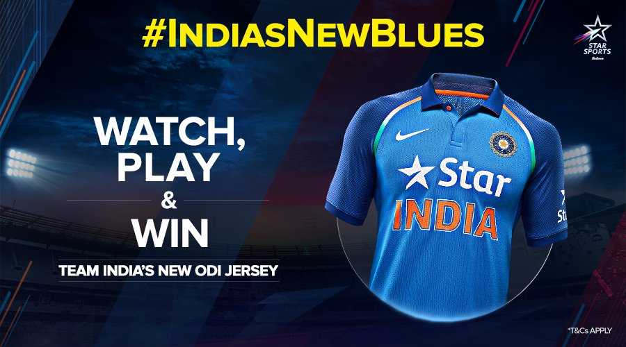 StarSportsIndia's tweet photo. As @imVkohli leads India out in a brand new kit, here's your chance to win a jersey! Watch #KentCricketLive for details. #IndiasNewBlues https://t.co/jxLTIfdlWq