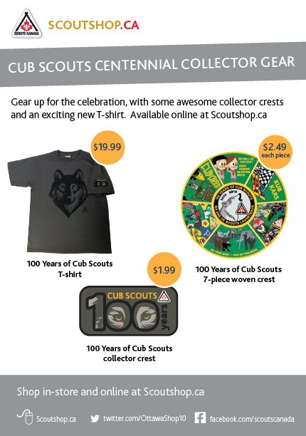 scoutscanada's tweet image. Get your Cub Scouts Centennial Collector Gear at any Scout Shop or at ScoutShop.ca! #Cubs100 #SCCubs100 #ScoutsCanada