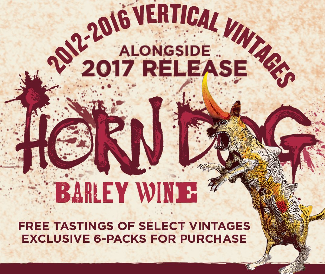 FlyingDogTaps's tweet photo. Mixed six packs of vintage Horn Dog alongside our 2017 release this weekend only. We accept cash, credit card, bitcoin and @cheezits. https://t.co/mEICvjNS3H