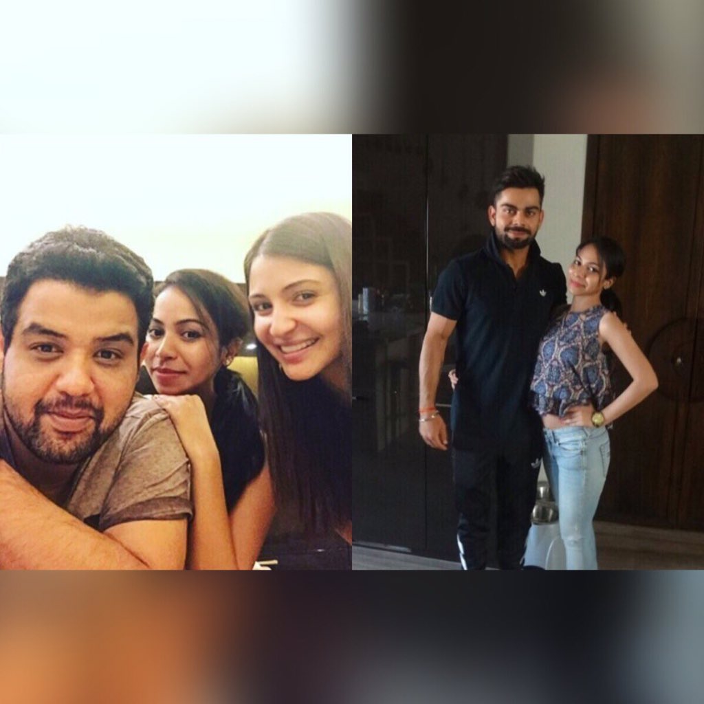 VirushkaQuotes's tweet photo. @imVkohli &amp; @AnushkaSharma with her brother Karnesh &amp; cousin Anjali at Anushka's residence in Mumbai.  #Virushka 

[Credits - @AnushkaNews] https://t.co/IzgILgyFxX