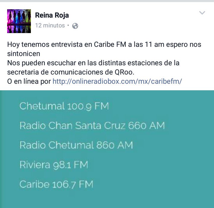 ReinaRojaBand's tweet photo. En un momento más por @CaribeFM1067 106.7 #Cancún @VivoEnCancun https://t.co/T3VP67CW5J