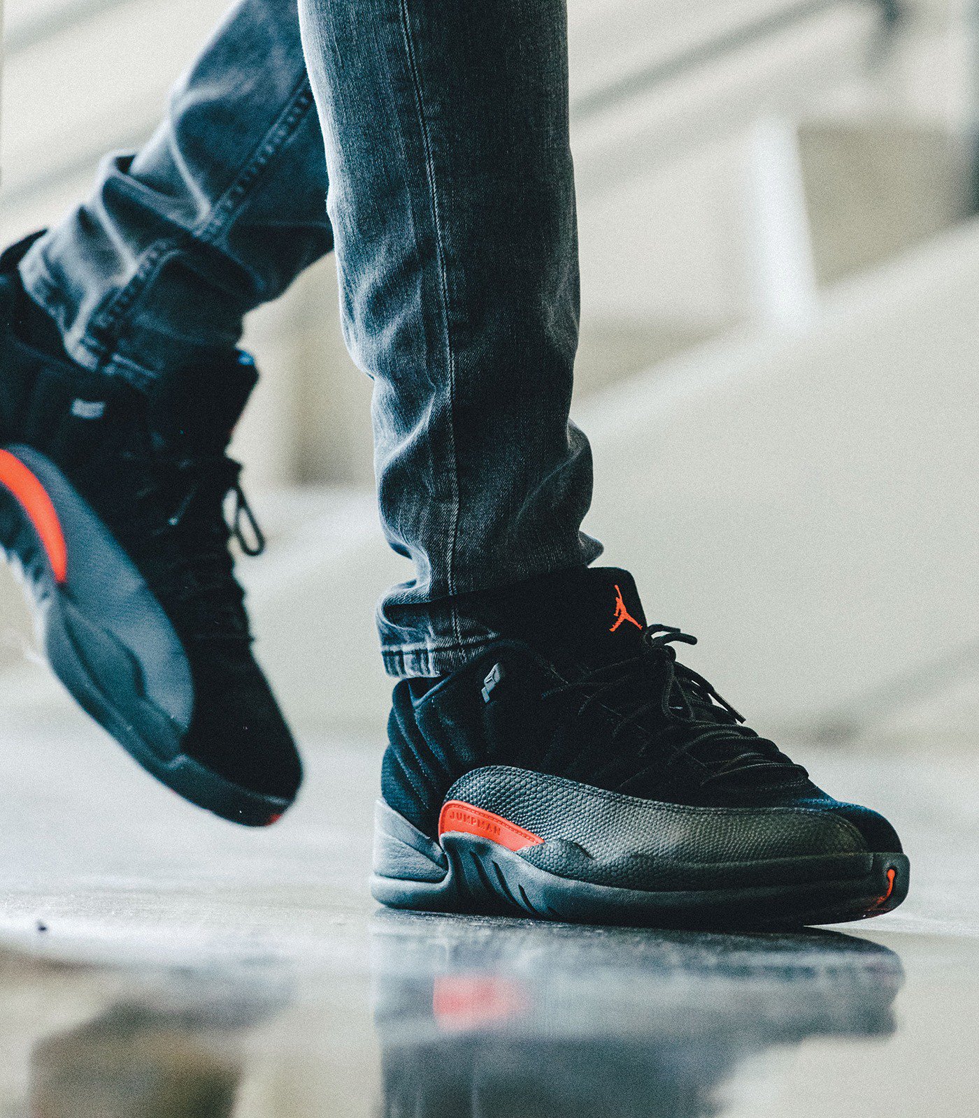 jordan 12 max orange on feet