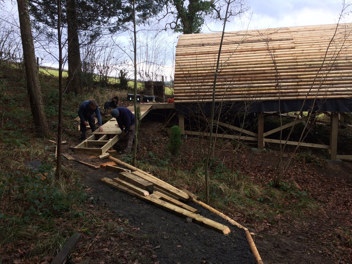 glampingpark's tweet photo. Lads from @welshglamping #modulog #glamping #pods installing #decking and access ramp to our latest #woodland #holiday #cabin #Mid #Wales https://t.co/A7DonuR8gc