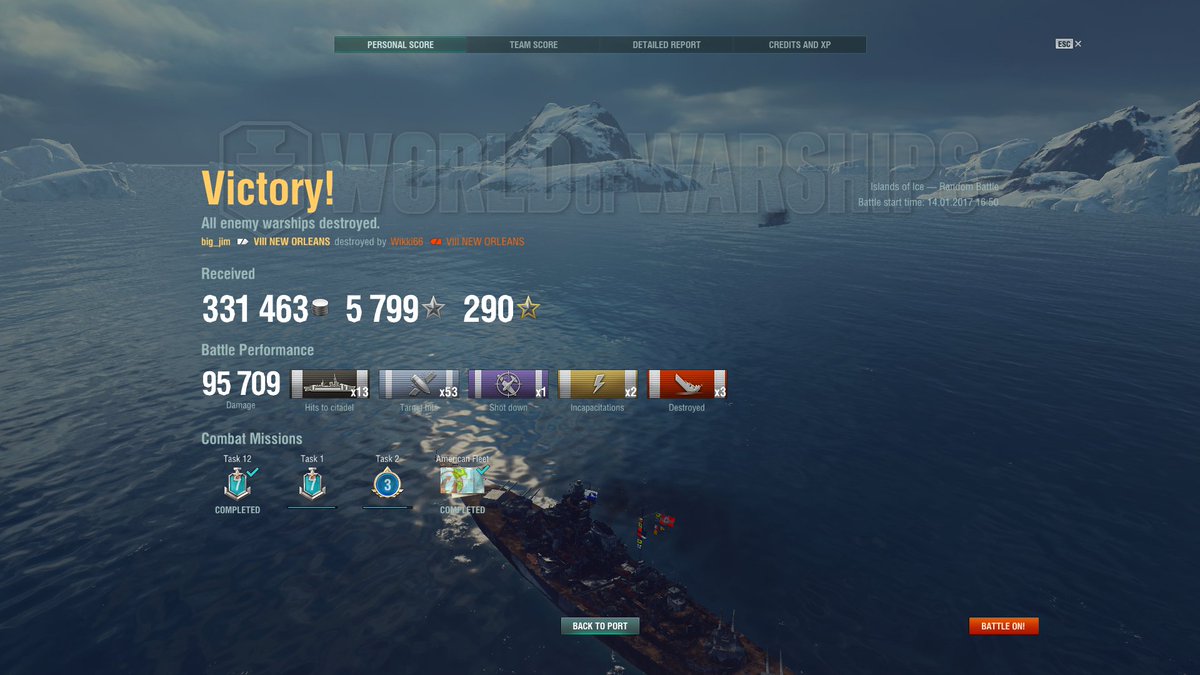Big_jim49's tweet photo. Nice 2.1k base game in my stock New Orleans in a tier 10 battle, radar made the Minotaur a great little exp pinata. :P https://t.co/nLRv0FdXGW
