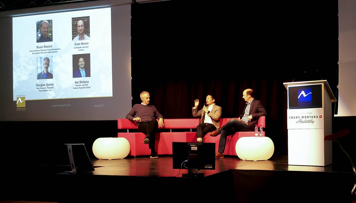 keishibata's tweet photo. Great to be a part of fun closing session at #EMTS2017 w/ @douglasquinby & @EvanReece Thanks @MTNTRVL #Travel_jp #phocuswright #webintravel https://t.co/ScH70p9sDw