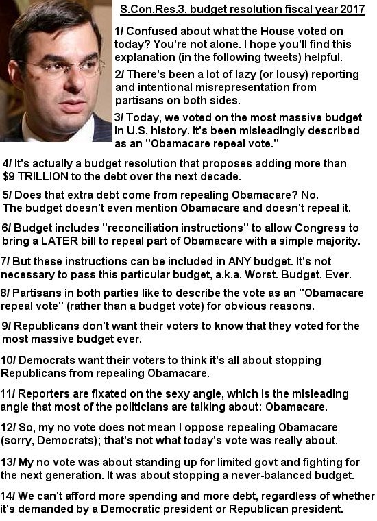 iOTWclaudia's tweet photo. S,Con.Res.3 Budget Resolution for fiscal year 2017 - Justin Amash's @justinamash tweets regarding #SConRes3 https://t.co/XShCJP6FxP