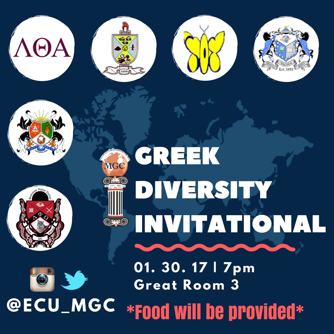 1.30.17
Come learn about the culturally based Greek organizations at ECU 🌎🌍🌏