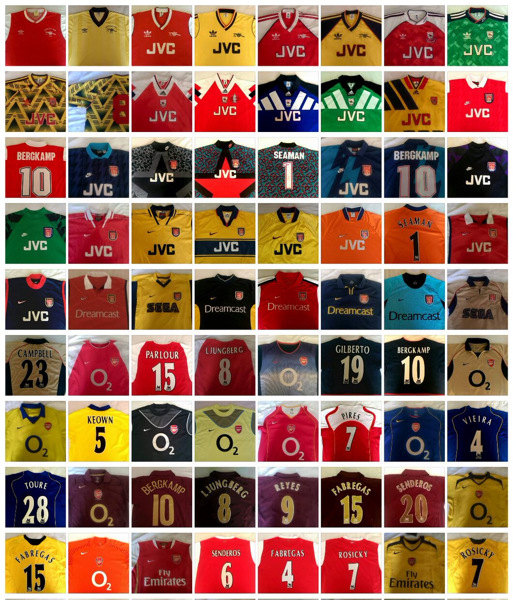 ifrose's tweet photo. @classicshirts A whole lot of Arsenal crammed into a very small space, every season back to the year I was born #CFScollectorsclub https://t.co/hwYR4lPL27