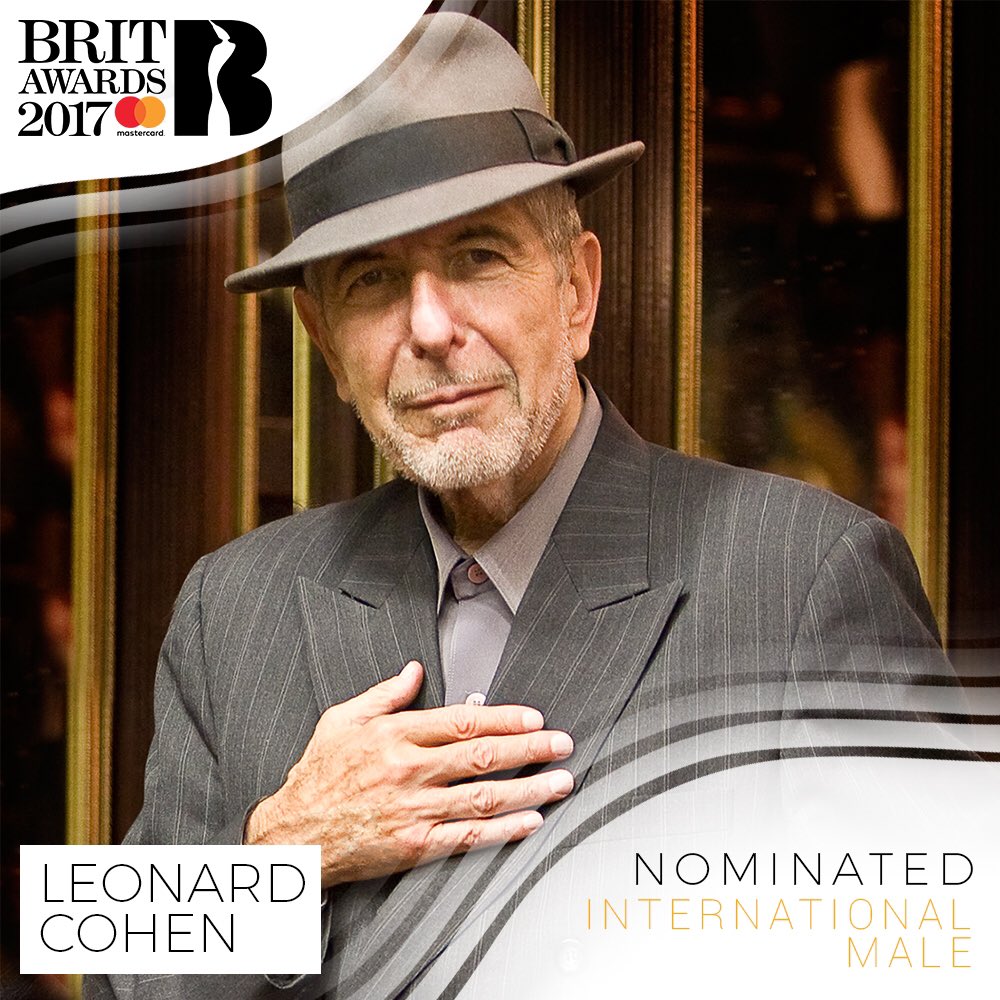 ColumbiaUK's tweet image. Leonard Cohen has been nominated for International Male at this year's #BRITs!