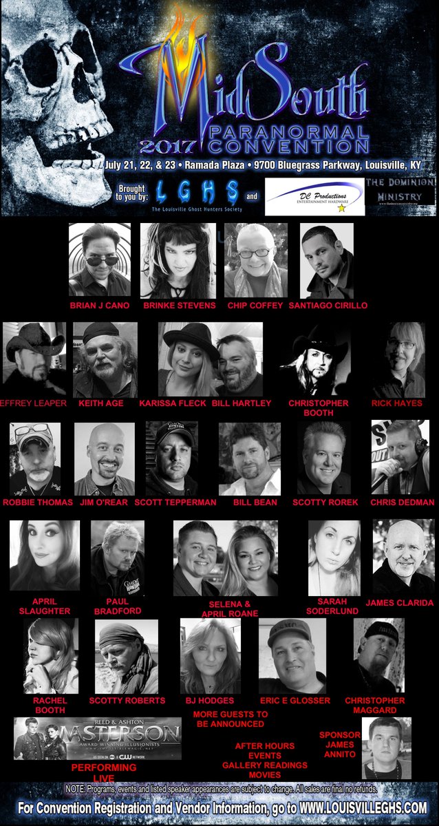 The Mid South Paranormal convention is back! ! Look at the line up of guests  and more to be announced. louisvilleghs.com