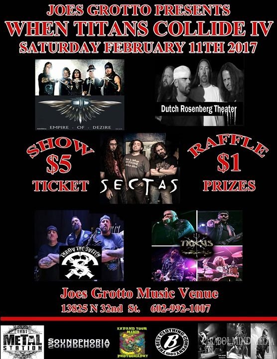 RunningAmukUSA's tweet photo. #WhenTitansCollide #Show Sat FEB 11th @JoesGrottoMV ! Ft. #Sectas @Tricusband #EmpireofDezire #ThrowTheSwitch \m/ ! https://t.co/yTFI57KL9S
