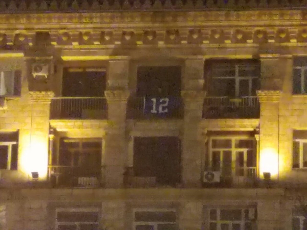 goingbigger's tweet image. #12thMan Flag being flown in downtown Kiev by long time @Seahawks fan. Way to rep. Bro! #GoHawks