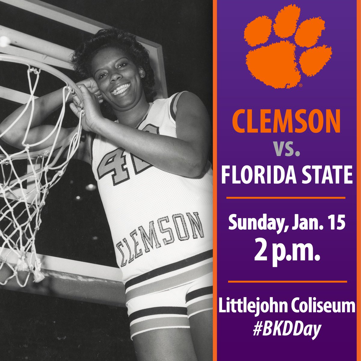 ClemsonWBB's tweet photo. Clemson Hosts No. 7/7 Florida State Sunday & Celebrates #BKDDay READ: https://t.co/xeo4UELbEx #DefyAllOdds #ClemsonWBB https://t.co/pr1QrgguYE