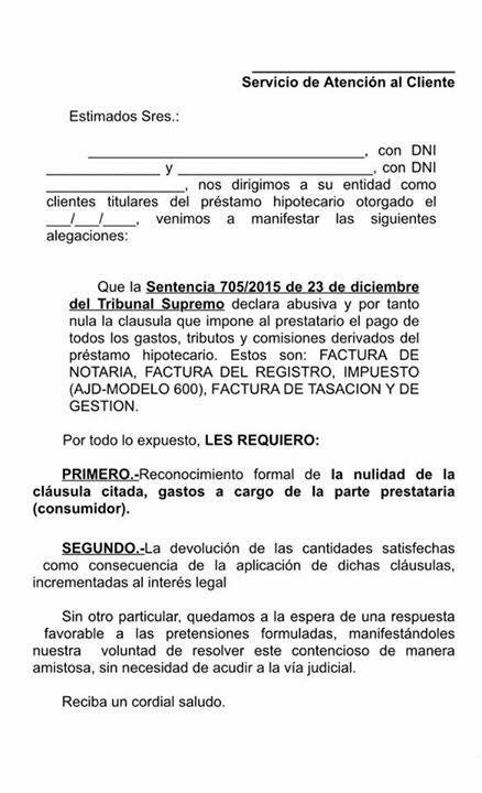 Si firmaste tu hipoteca en los últimos 5 años,entrega este modelo tipo en tu banco para reclamar que te devuelvan los #GastosHipotecarios