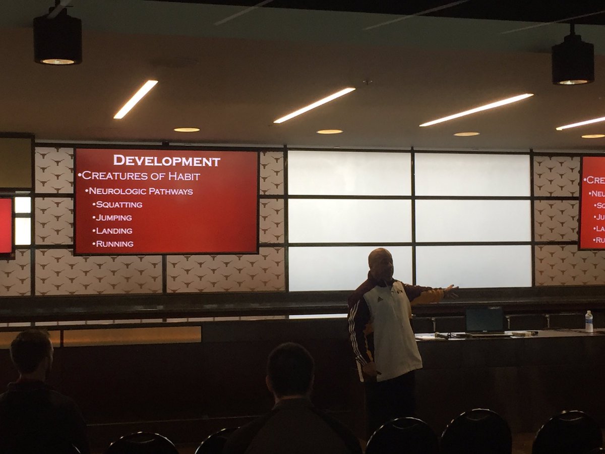 TexasAP's tweet photo. Coach Doug Bull from Deer Park High School presenting on developing high school and middle school athletes. #utexasstrength #utapclinic https://t.co/0fUOZTzH6C