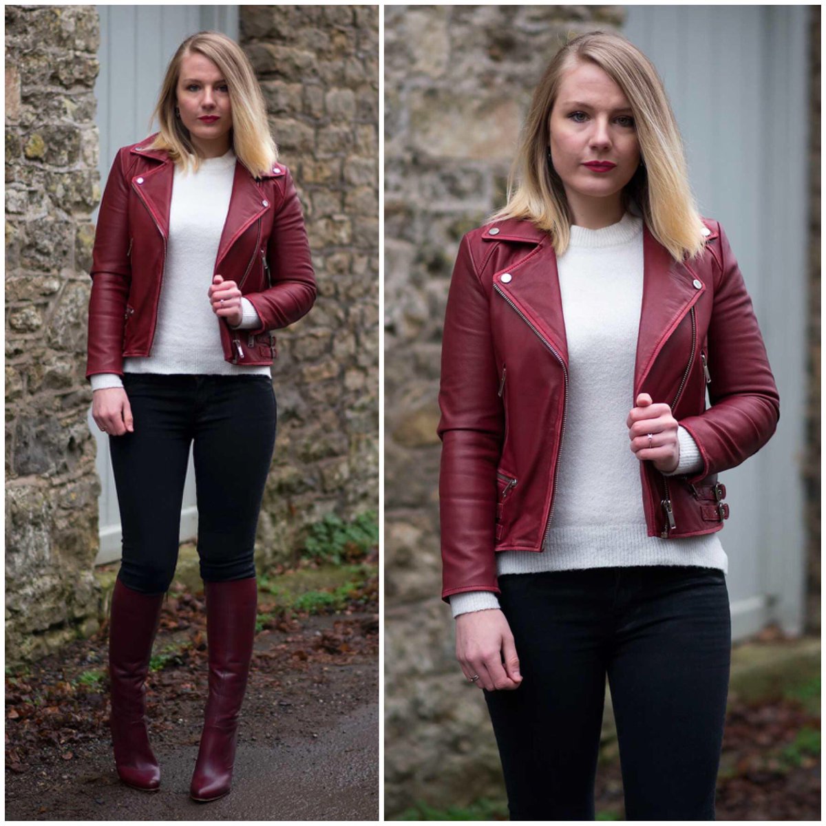 burgundy leather jacket outfit