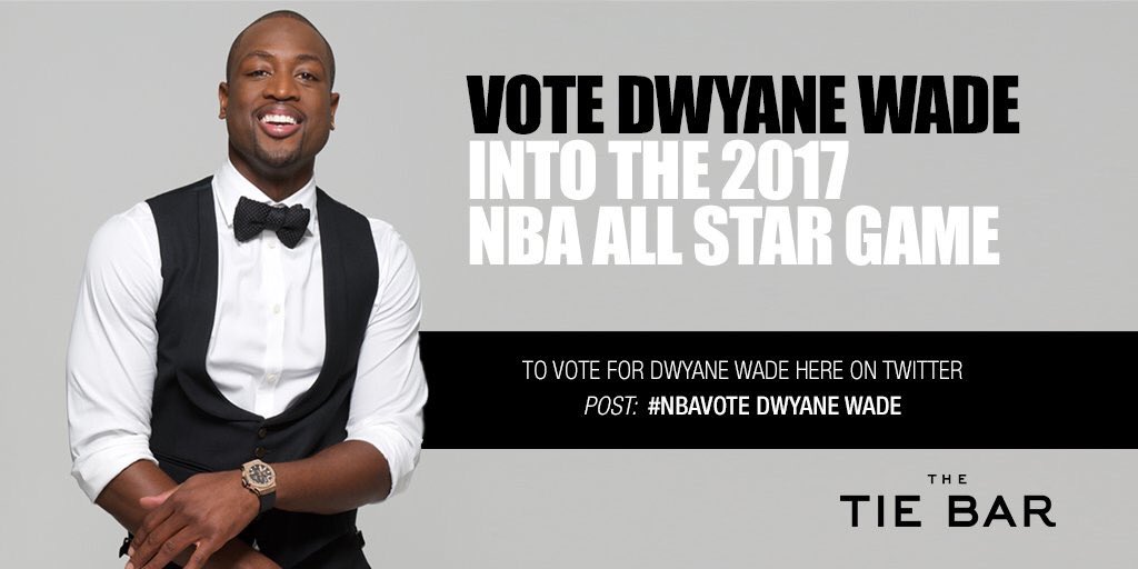 thetiebar's tweet photo. RT to vote @DwyaneWade into the All-Star Game. Include #VoteWade &amp; be entered to win an All-Star Swag Bag! #NBAVote https://t.co/36lT7PJmgF