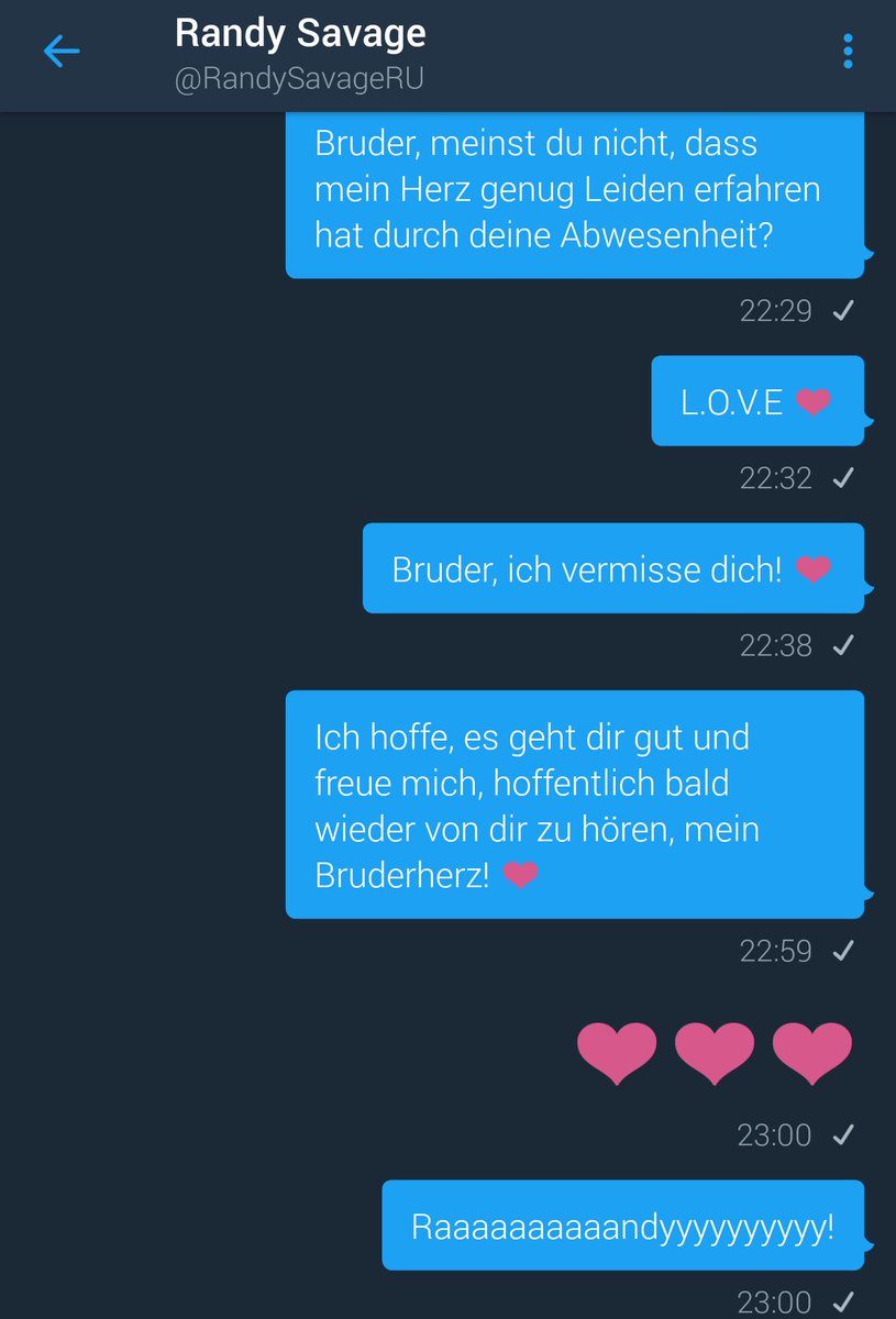 Ted_Owierung's tweet photo. Es werden herzzerreißende DMs an @RandySavageRU mit vielen Herzen geschrieben, um ihn zum Comeback auf Twitter zu bewegen! #NoHomo #FullBro https://t.co/HDUOI6Tp3I
