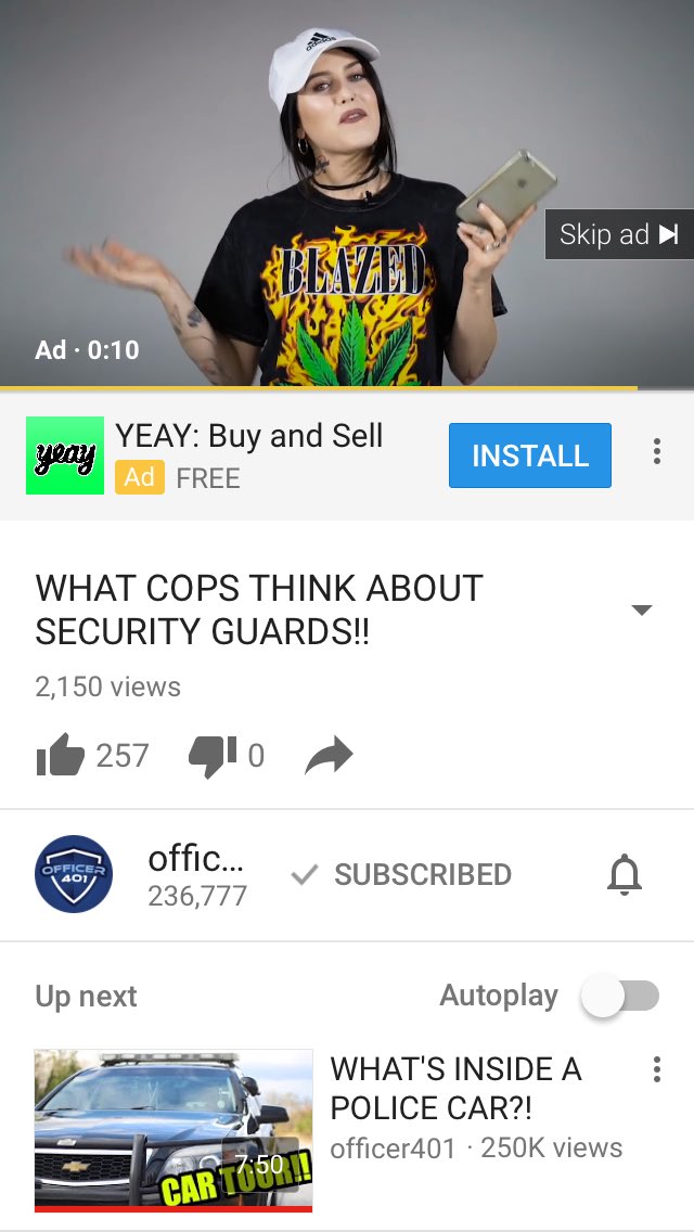 This ad was too funny on a cops channel but the coolest Damn cop <a href="/Officer401Vlogs/">Officer401</a>