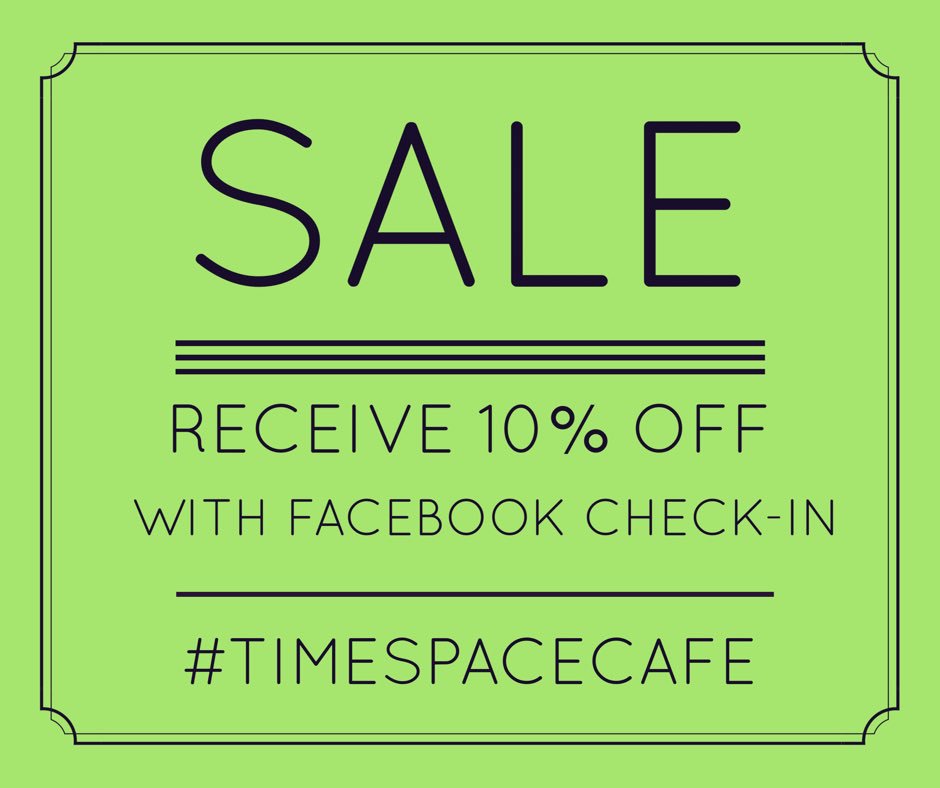 timespacecafe's tweet photo. Sale! Get 10% off with Facebook check-in at #TimeSpaceCafe #tampa #usf https://t.co/CLiiJooMUO