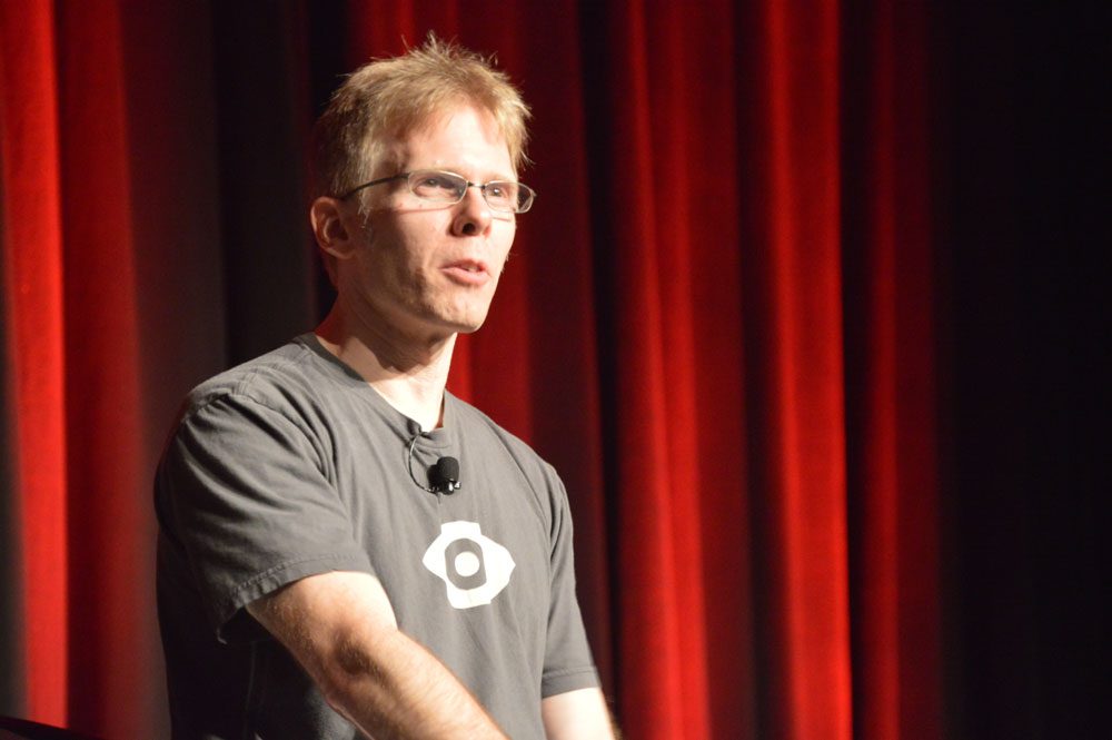 UploadVR's tweet photo. Oculus' CTO John Carmack in court: "I am not a Mac user unless under duress".
 @ID_AA_Carmack #VR https://t.co/6JmBf3mUMv https://t.co/YF9TNVPE7R