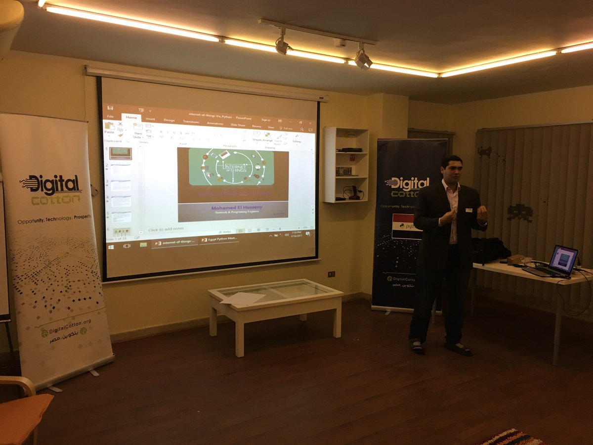 PythonEgypt's tweet photo. Thanks to our guest speaker, Mohamed Hosseny, for a great session on #IoT and #Python https://t.co/ryLcTNVkB0