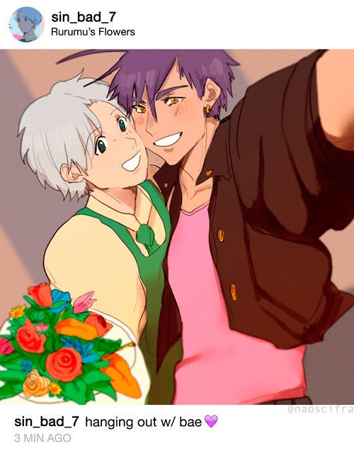naosususu's tweet photo. Happy belated b-day @Mari_m_Rose (1/?)! InstaSinJa based on her wonderful modern!AU which I can't help but adore it 💚💜  Ty for creating this https://t.co/GGaKJMYZ3m