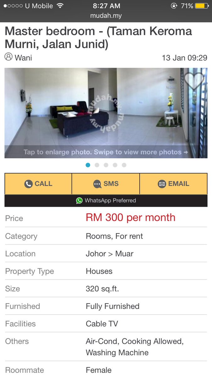 kaynisss22's tweet photo. Org Muo klu nak sewa master bedroom fully furnished, blh whatsapp 0174712107. @twt_Muor @twt_Muar @TwtJohor @ferfarfer @lucasbeluncas RT pls https://t.co/h2s6AJ51fz