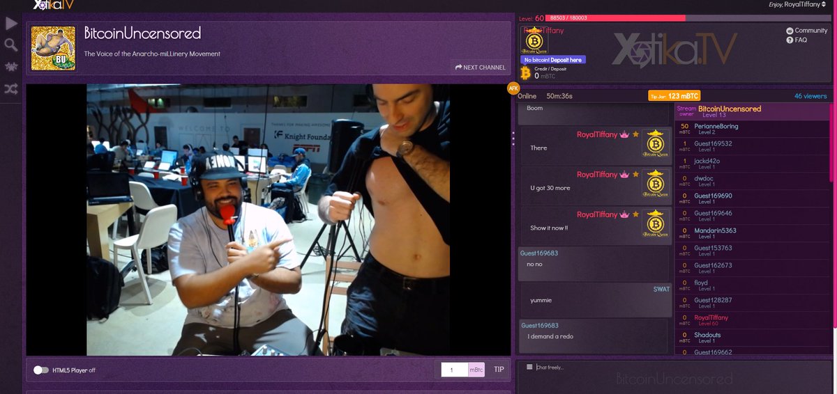 TiffRoyal's tweet photo. Exclusive on @XotikaTV with @derosetech @junseth !! @ToneVays shows the nip for #btc https://t.co/EwF1Qz3s28
