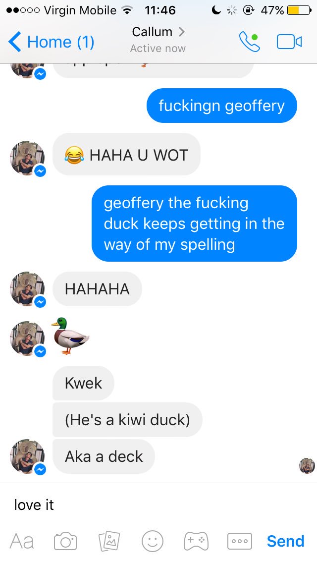 ashleighbarr's tweet photo. thinks his funny, he tries, i support his efforts. #geofferythefuckingduck https://t.co/874ZYc2Dda