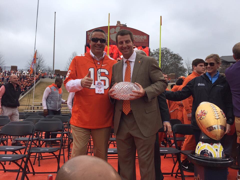 With coach Dabo Swinney today presenting the <a href="/CoachesTrophy/">Coaches Trophy</a>: Class guy representing a class program! (<a href="/ClemsonFB/">Clemson Football</a>)