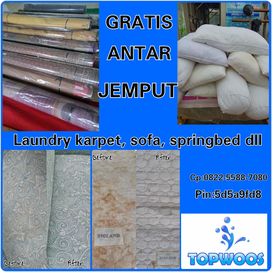 TopWoos_Laundry's tweet photo. *GRATIS ANTAR JEMPUT *.TOPWOOS Laundry menerima cuci karpet/ambal,sofa,springbed dll.Cp https://t.co/gSoAFEqYld 5d5a9fd8 https://t.co/gXKph3qBKl