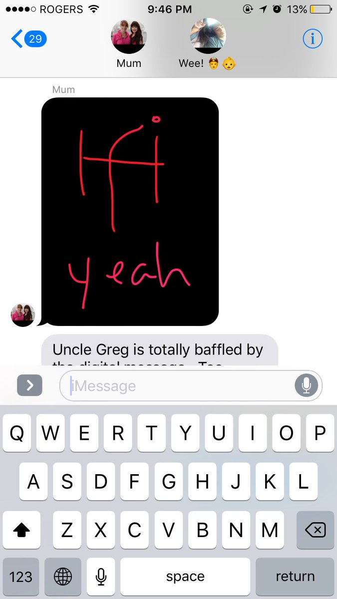 RachelHotta's tweet photo. Mum drew the Pats scoring a field goal... guess she figured out the touch message thing 🏈 #HOUvsNE https://t.co/NQeVREcCVF