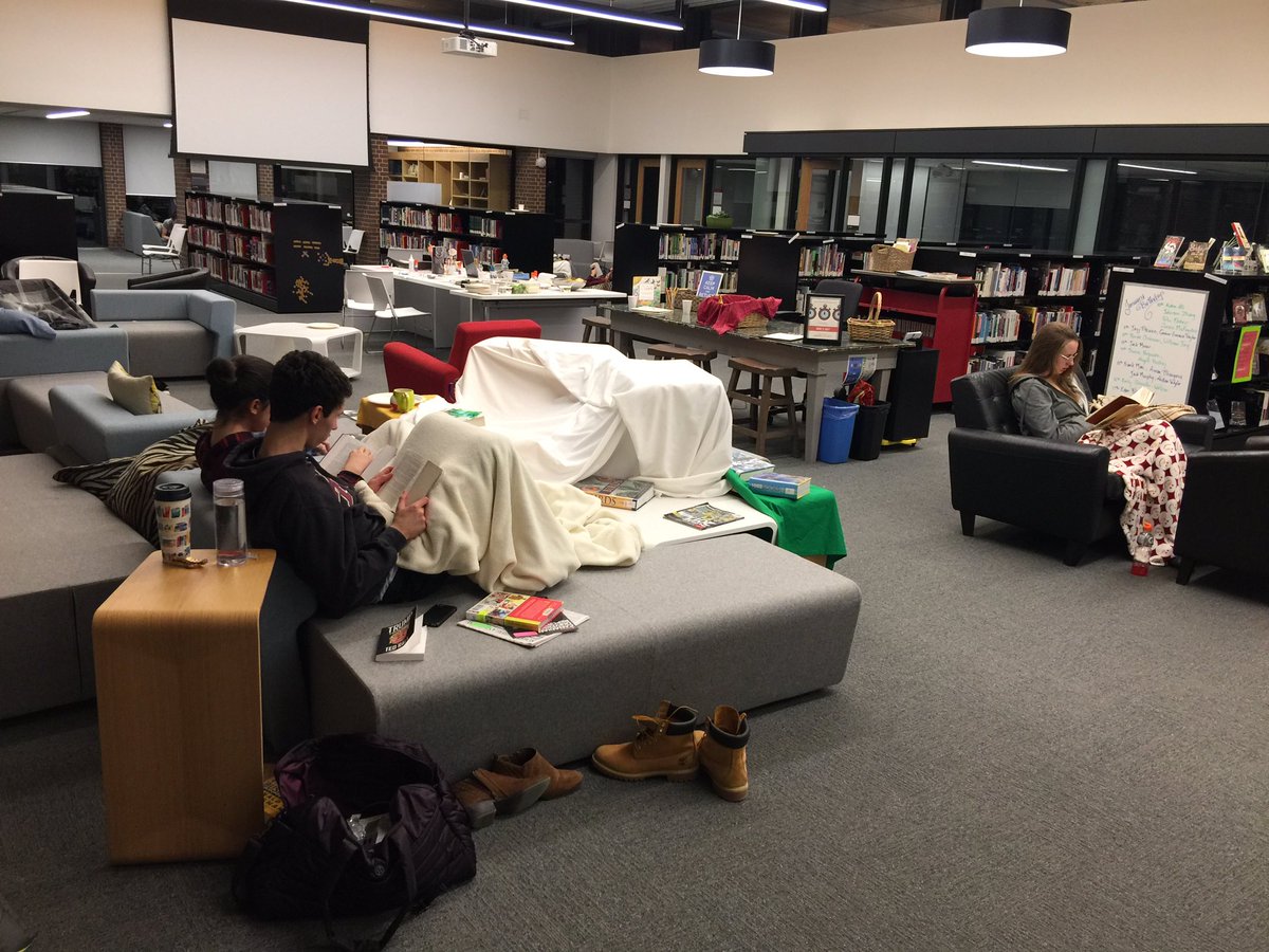 Myke_Healy's tweet photo. Teenagers reading happily for 12 hours--#BookIt2017 is back at TCS! #tcsprops https://t.co/6XMLW5gexq