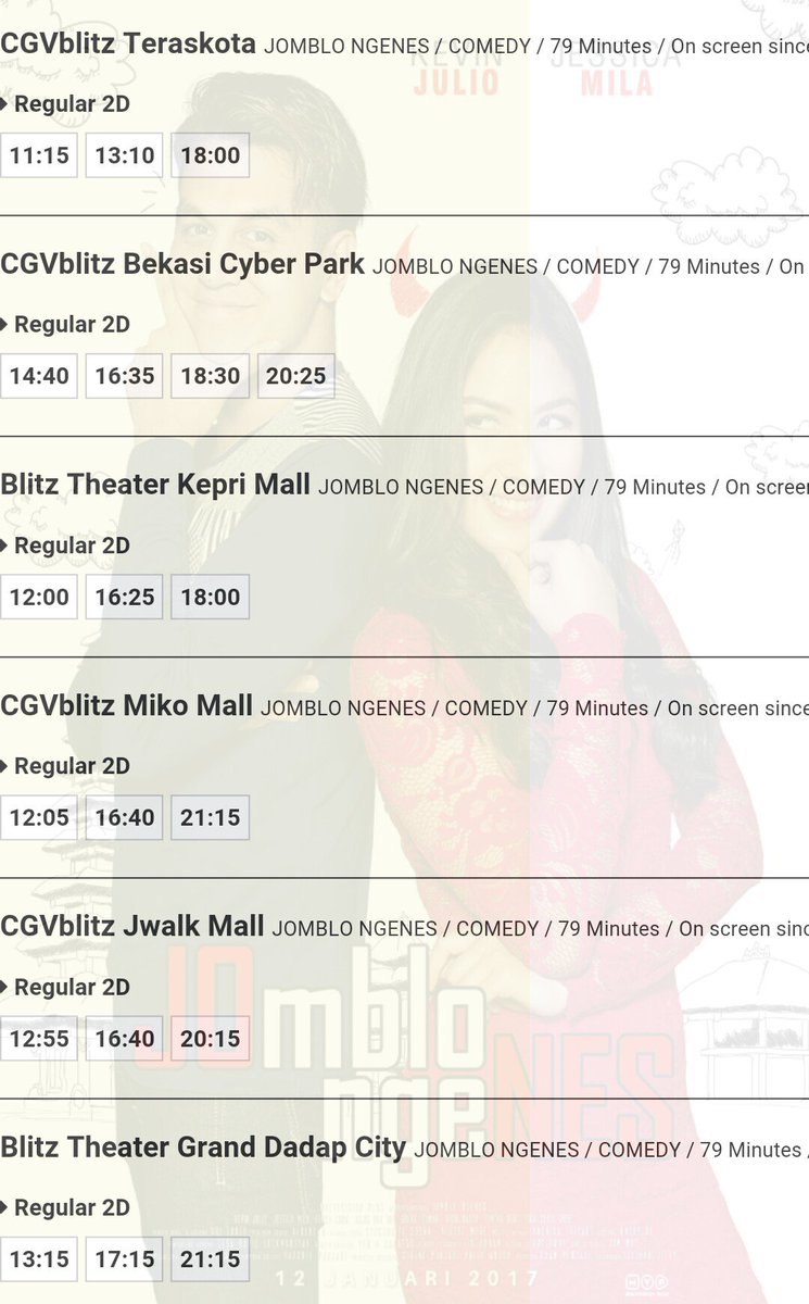 fadlipasaribu's tweet photo. Jadwal film JOMBLO NGENES hari ini di bioskop2 @CGV_ID &amp; @PCineplex
cc @Jscmila @kvinjulio @fendychow https://t.co/SOy2j2xPdX