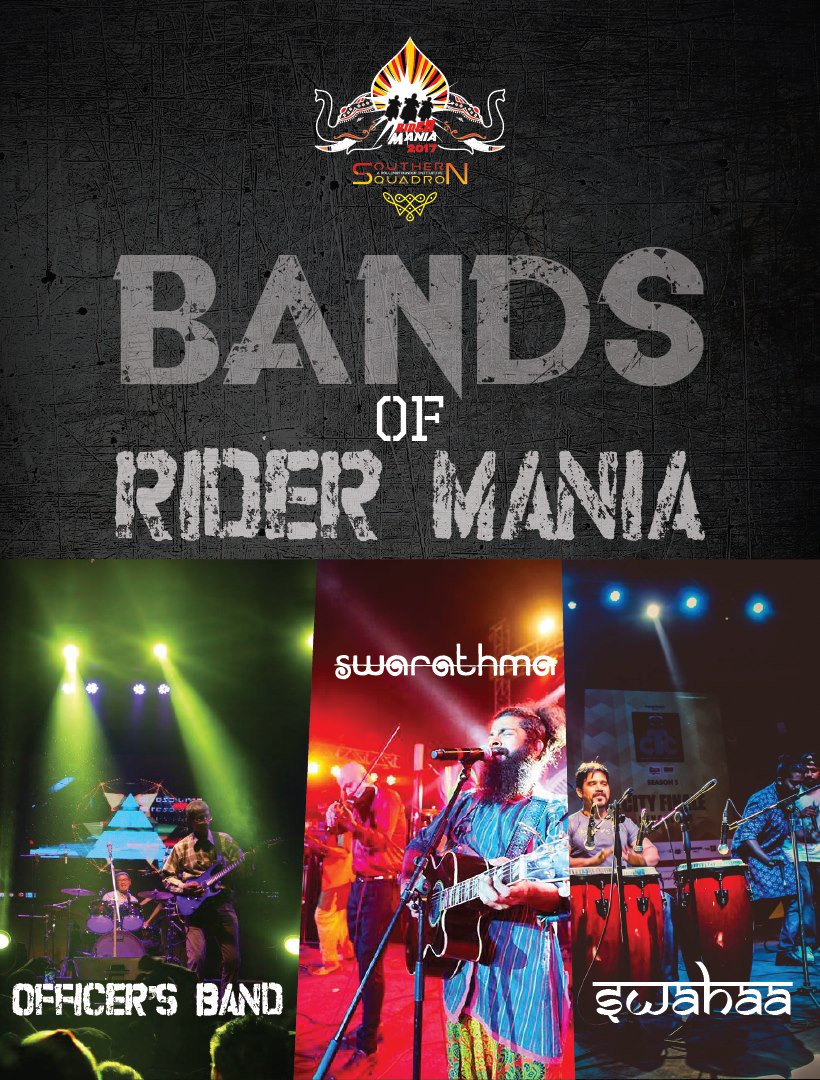 BOBMCRiderMania's tweet photo. Here's the kick-ass line-up we have at #RM17 #RiderMania @swarathma, #OfficersBand and #Swahaa #IDontTrashMyTravel #MakeSomeNoise https://t.co/T1Ztpyllmq