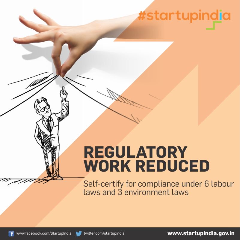 startupindia's tweet photo. #StartupIndia makes inspection process simple and meaningful; #Startups allowed to self certify under 6 labour &amp; 3 environment laws. https://t.co/MT5fQ3yirz