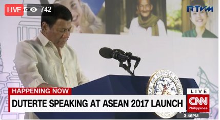 newswatchplusph's tweet photo. WATCH: President Rodrigo Duterte delivers a speech at the official launch of ASEAN 2017 Live stream: https://t.co/CaczwF9CtH https://t.co/cFtqN4dIAP