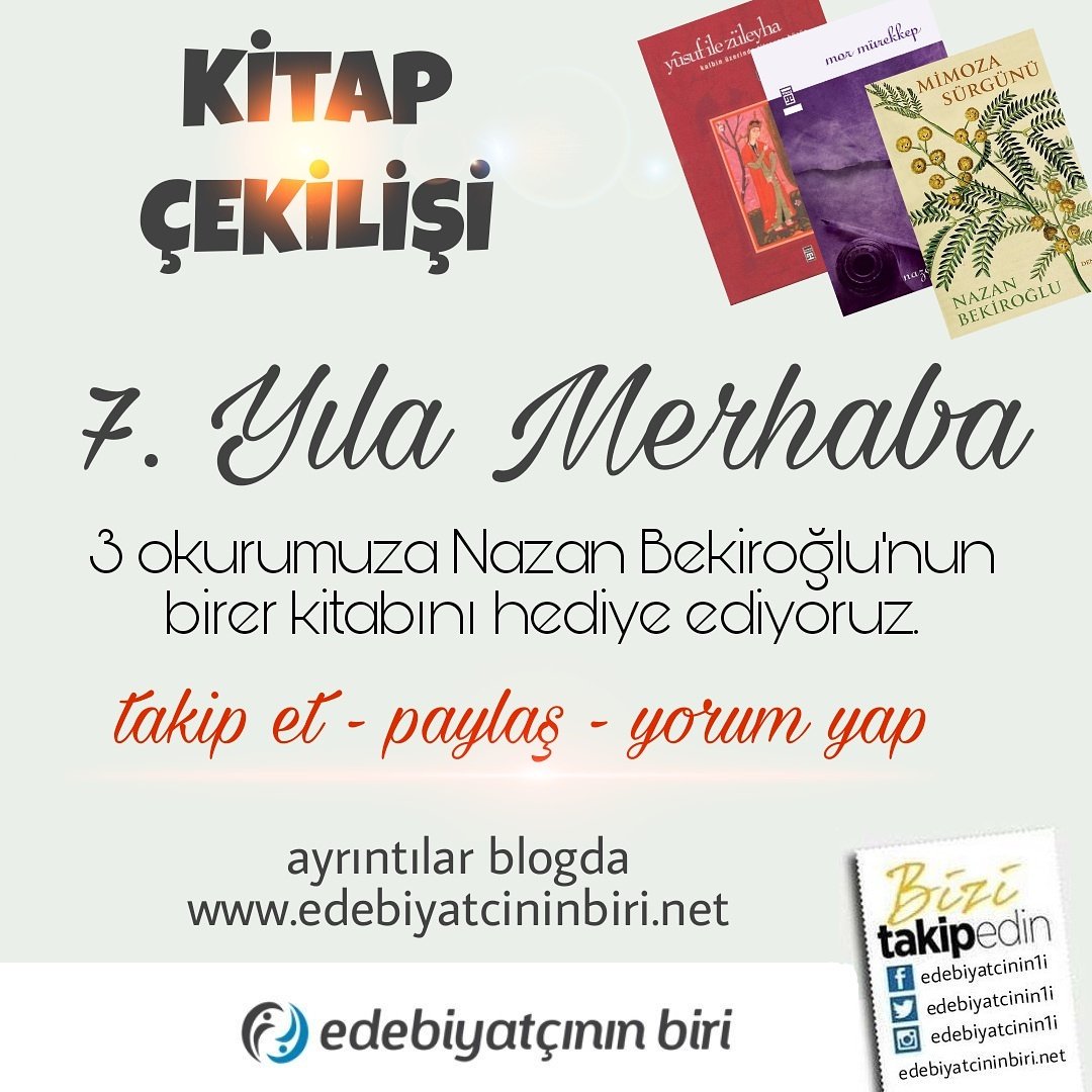 ÇEKİLİŞ İÇİN SON 9 GÜN
1. Sayfayı takip edin, 
2. RT yapın, 
3. edebiyatcininbiri.net sayfasında yorum yapın. 
#kitap #çekiliş #blog